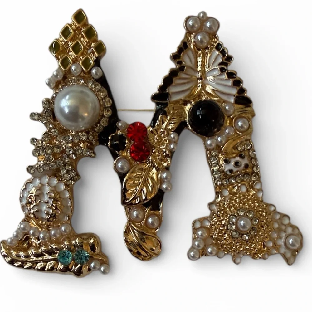Elegant Gold Initial M Brooch